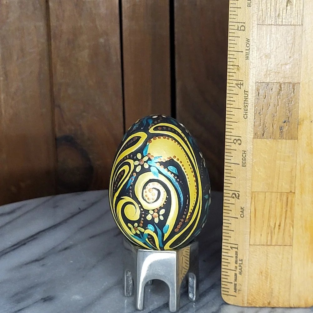 Handcrafted Yellow and Blue Decorative Egg - Picture 9 of 10
